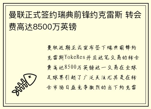 曼联正式签约瑞典前锋约克雷斯 转会费高达8500万英镑 曼联正式签约瑞典前锋约克雷斯 转会费高达8500万英镑